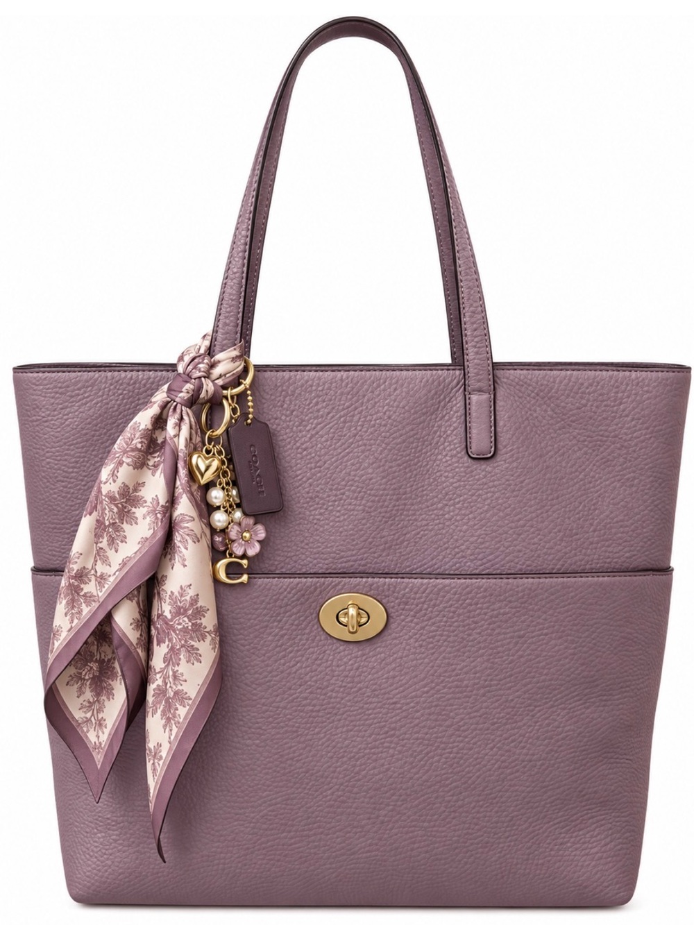 Coach Leather Tote Bag Mauve Purple Turnlock Shoulder Bag